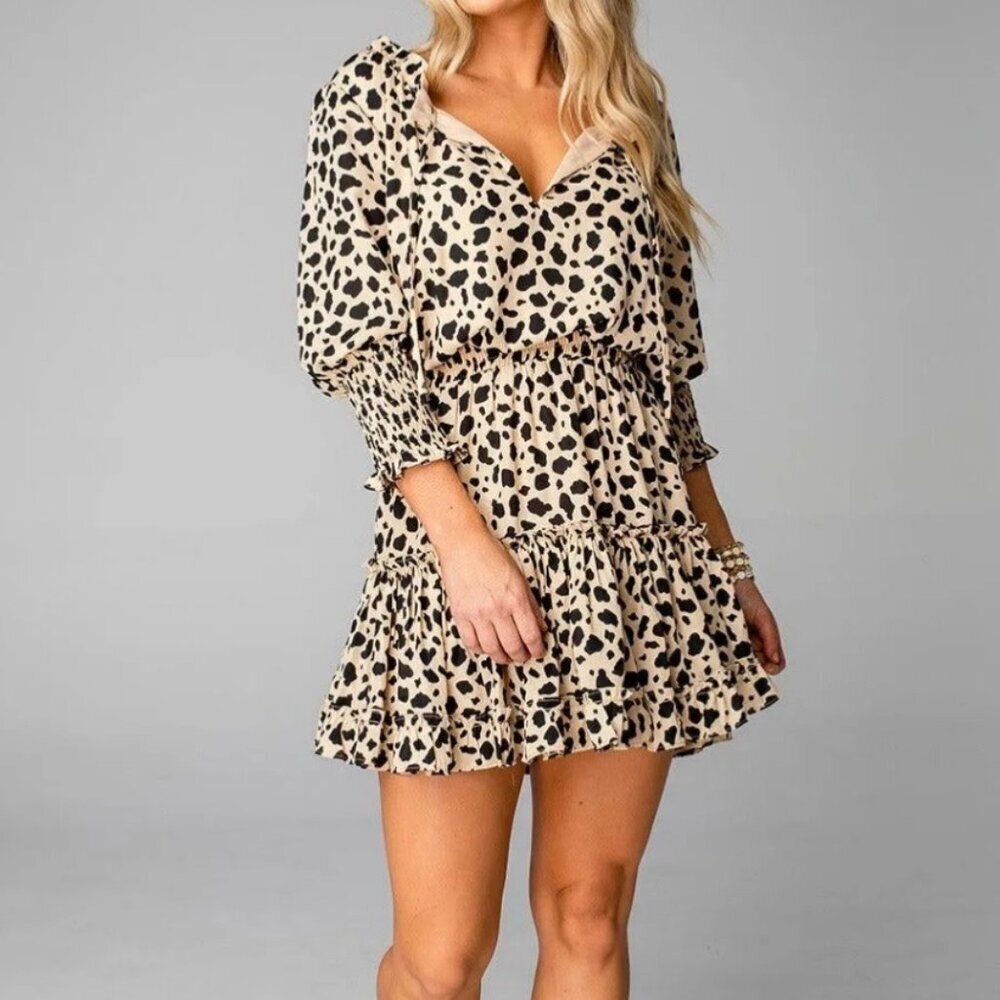 NEW BUDDY LOVE Cheetah Print Bronx Elastic Waist Mini Dress Size XS